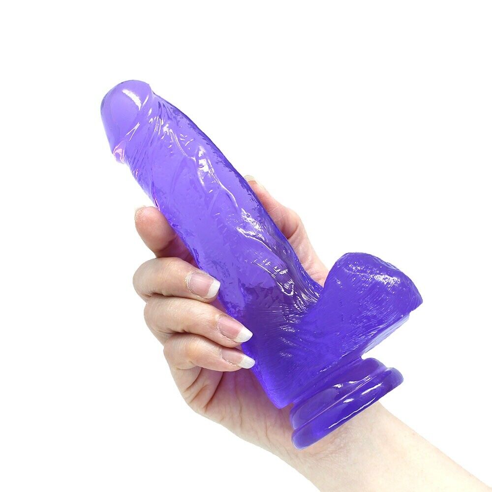 Purple Jelly Thick Cock with Balls G-spot Anal Dildo Hands Free Suction Cup