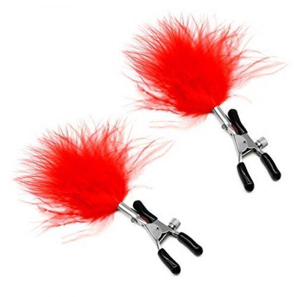 Adjustable Red Feathered Feather Nipple Clamps SM Bondage Sex Toys for Couples