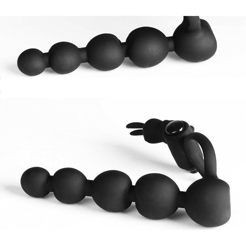 Silicone Vibrating Penis Enhancer Cock Ring with Anal Beads Couple Sex Toys