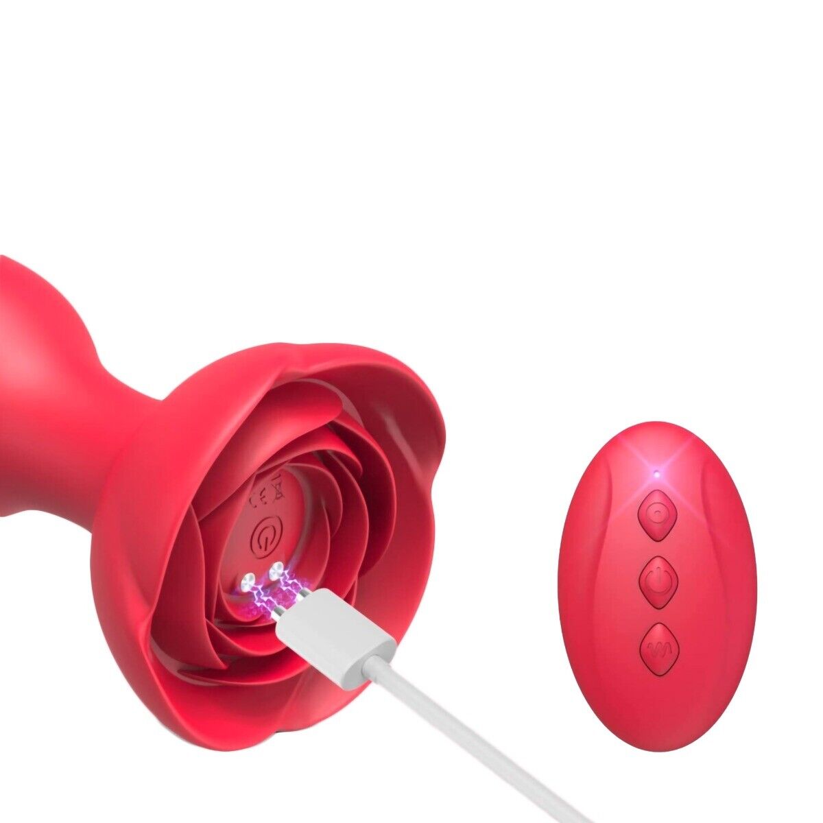 Red Rose Remote Control Vibrating Silicone Anal Butt Plug Vibrator Sex Toy