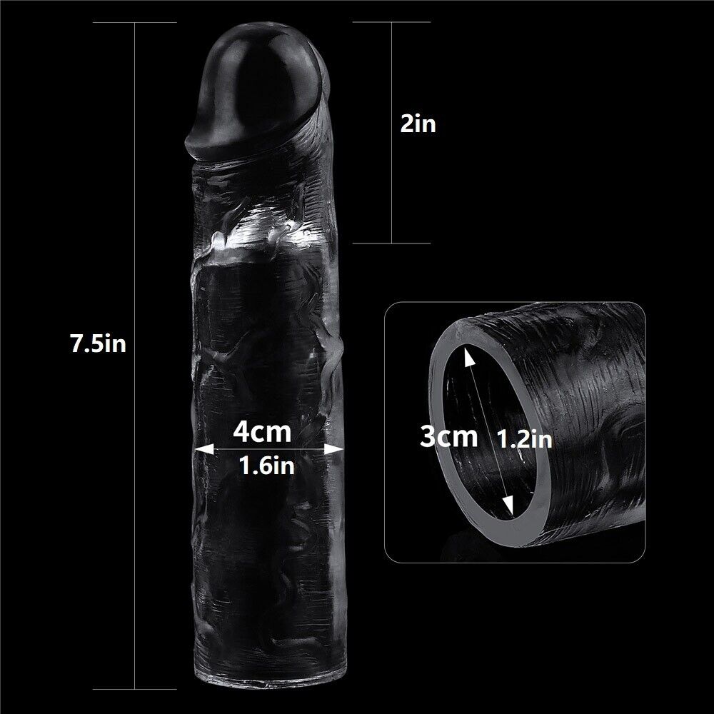 Add 2" Clear Realistic Male Penis Extension Extender Cock Girth Enhancer Sleeve