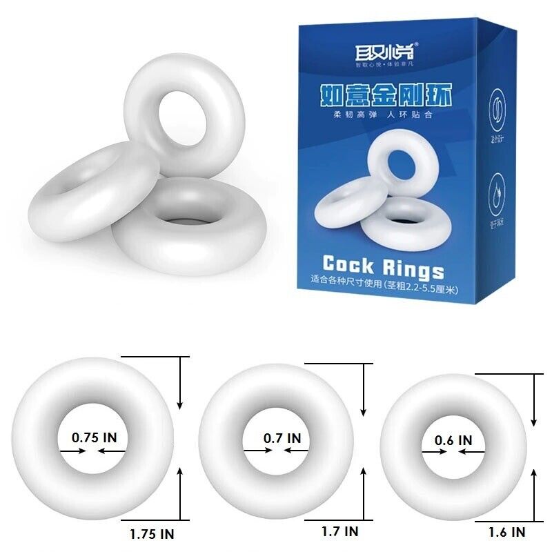 3 Stretchy Thick Penis Cock Ring Enhancer Sex Toys for Men Couples