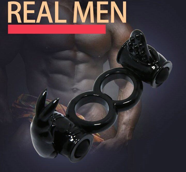 Vibrating Dual Double Penis Cock and Balls Ring Enhancer Lover Couple Sex Toys