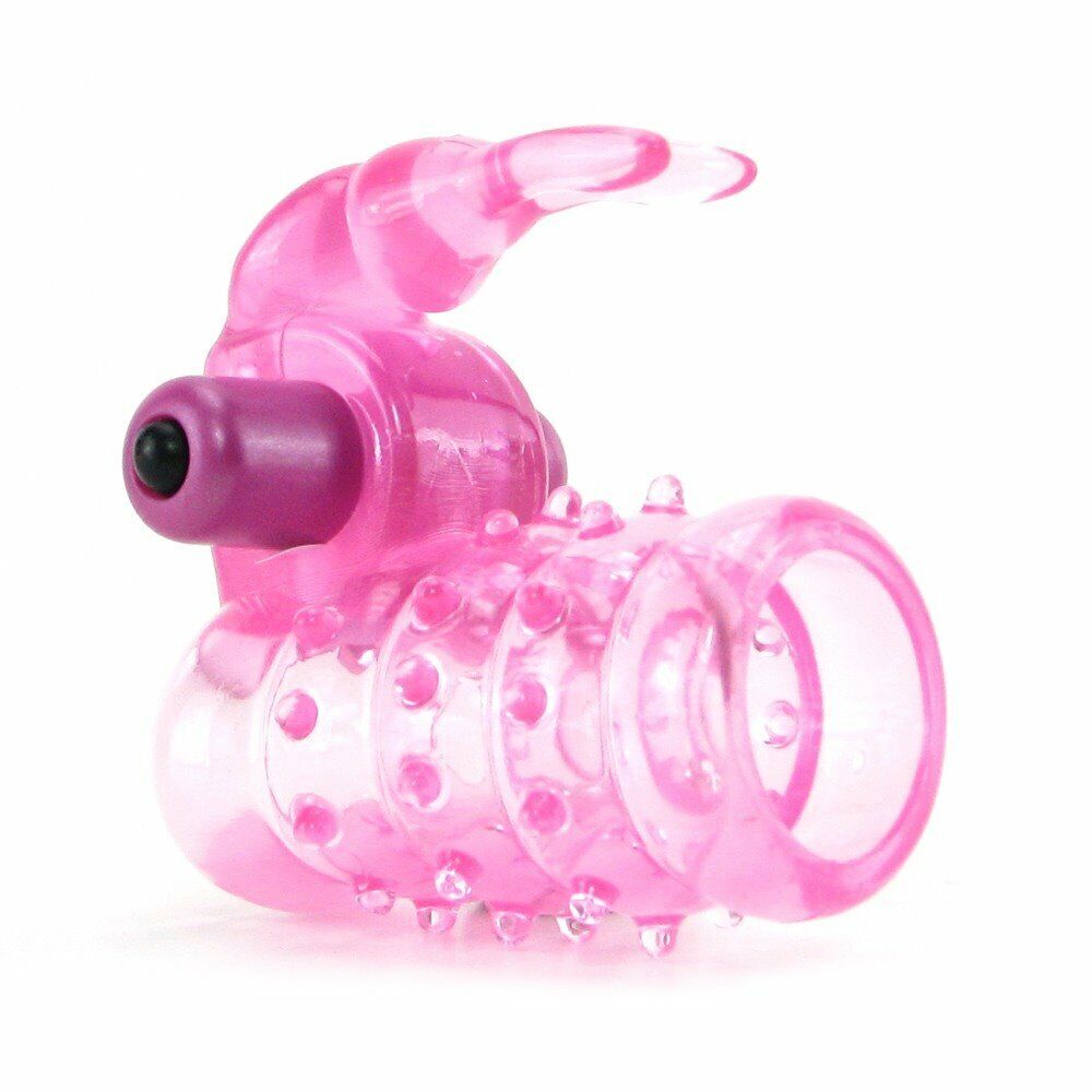 Stretchy Vibrating Bunny Male Penis Girth Enhancer Cock Ring Cage Orgasm Sleeve