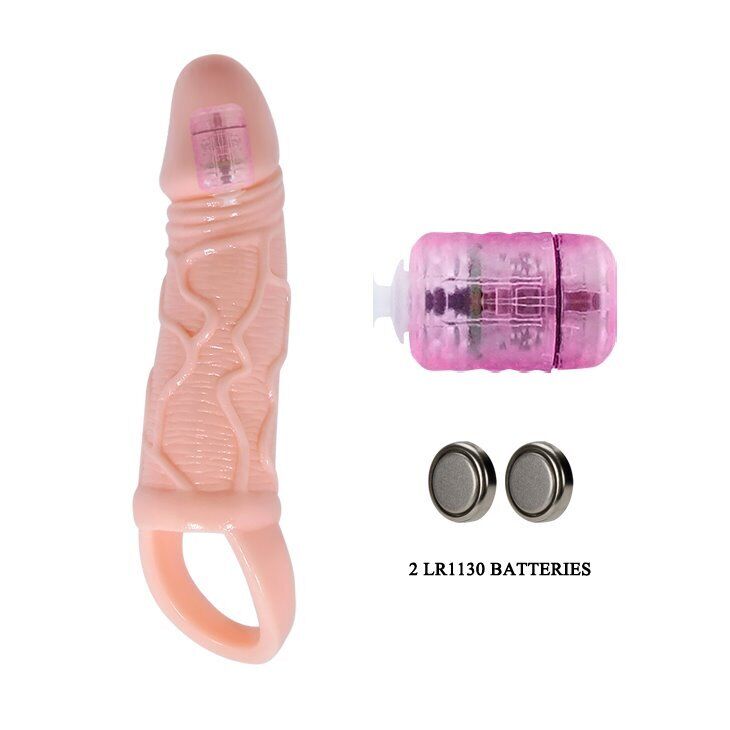 Vibrating Realistic Veined Penis Extension Extender Cock Sleeve Sheath Enhancer