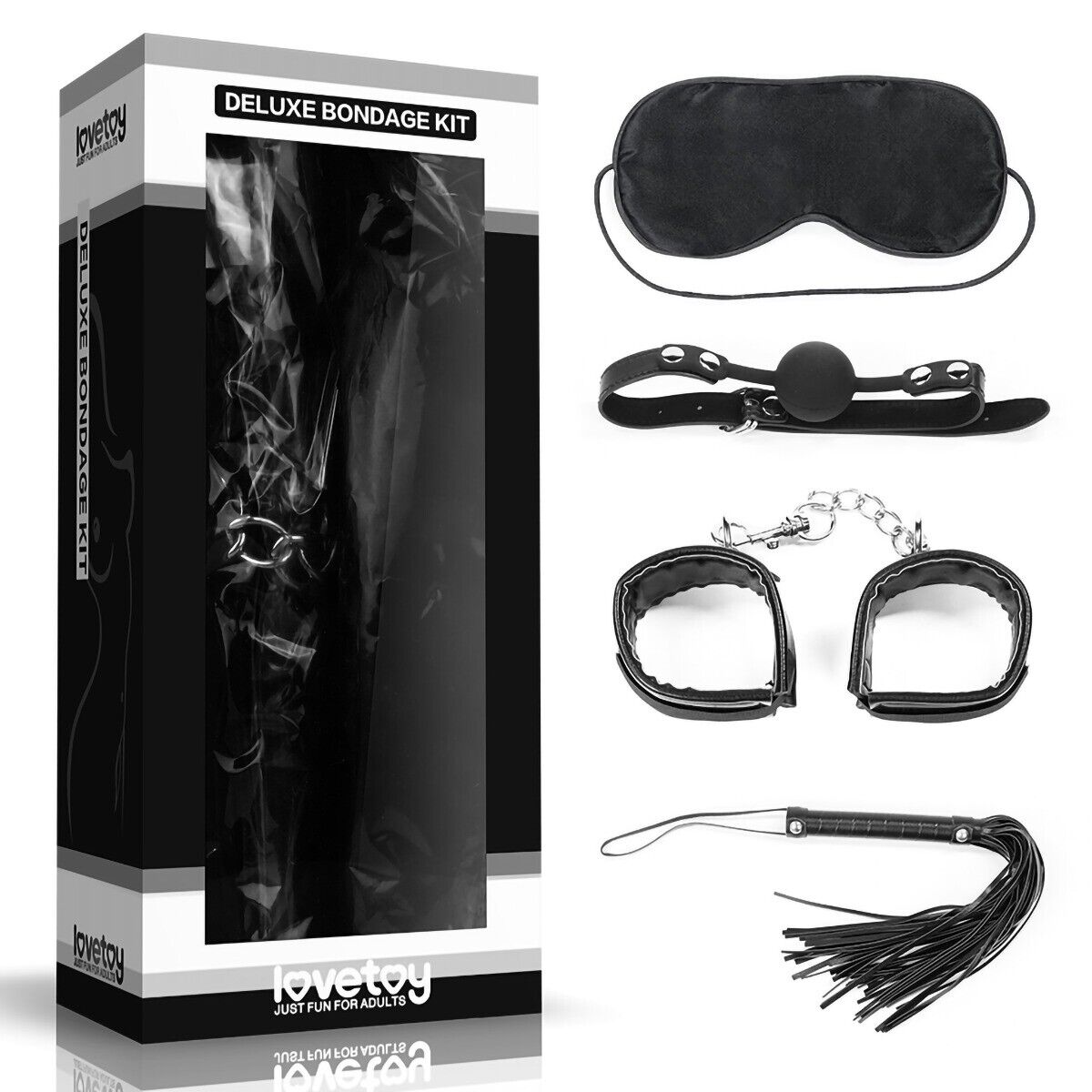 Beginner's Deluxe SM Fetish Bondage Kit Blindfold Mask Flogger Handcuffs Gag