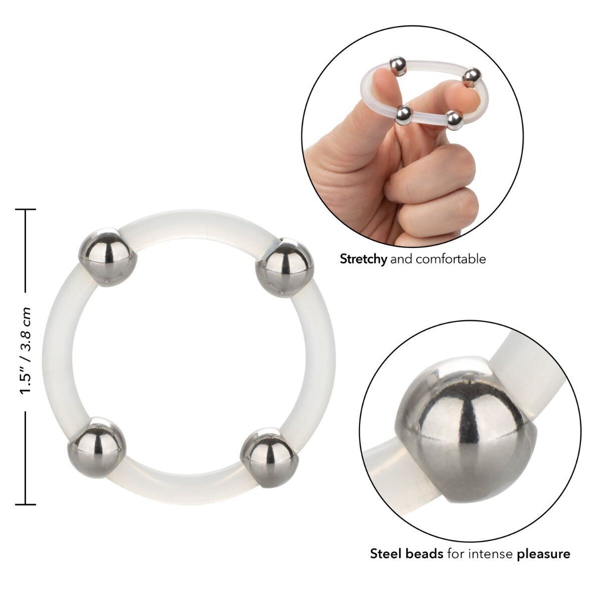 Large Steel Beaded Silicone Penis Cock Ring Sex-toys for Men Couples