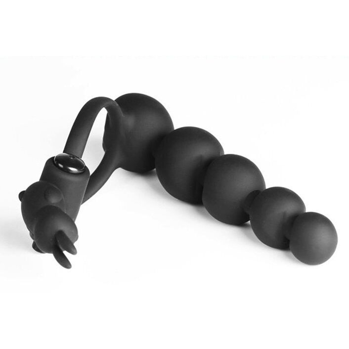 Silicone Vibrating Penis Enhancer Cock Ring with Anal Beads Couple Sex Toys