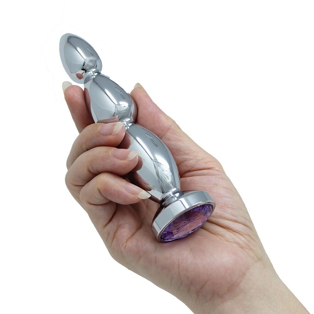 Bumpy Metal Steel Anal Beads Butt Plug with Gem Anal Play Sex Toys