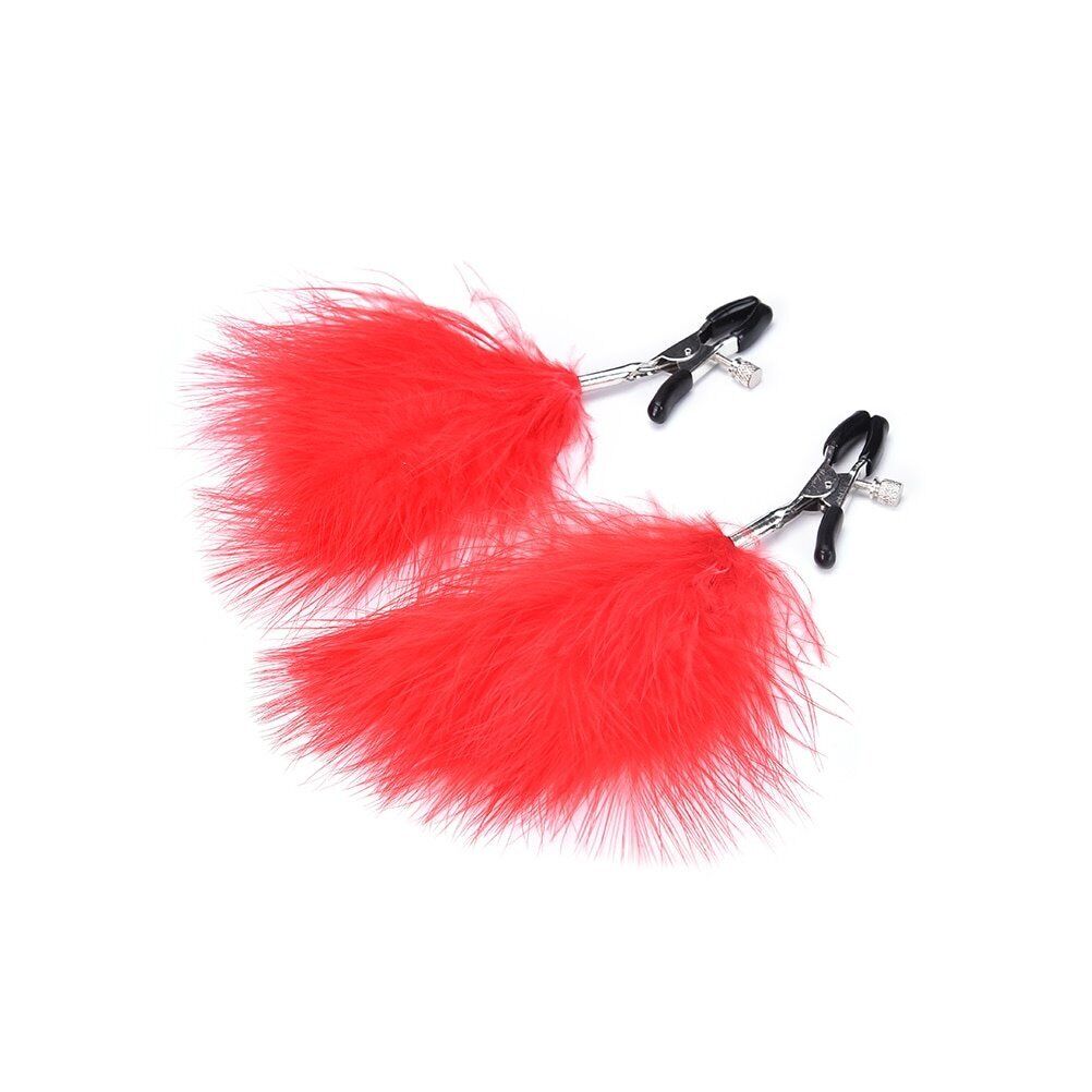 Adjustable Red Feathered Feather Nipple Clamps SM Bondage Sex Toys for Couples