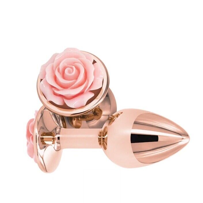 Rose Gold Metal Anal Butt Plug with Pink Flower Sex Toys for Women Men Couples