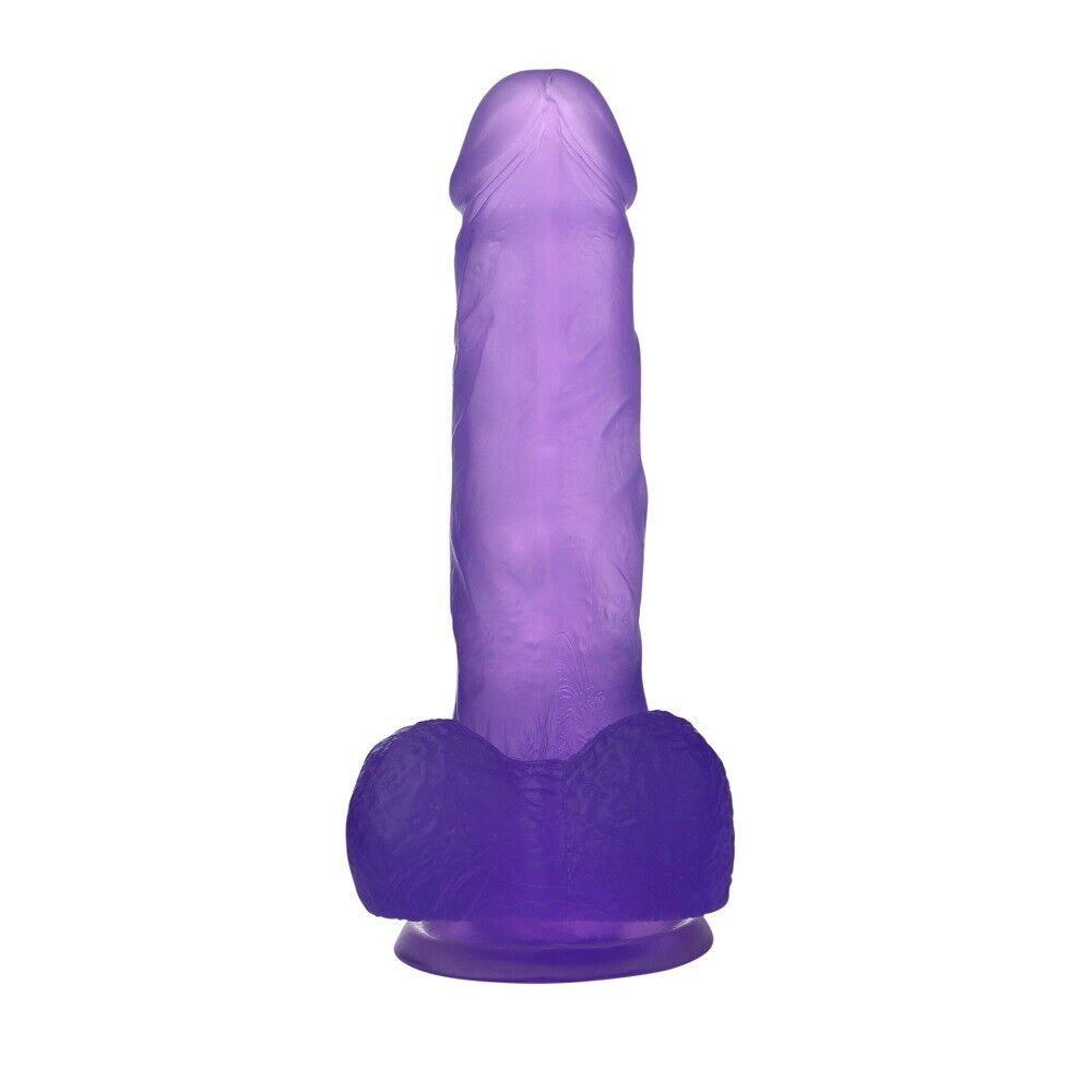 Purple Jelly Thick Cock with Balls G-spot Anal Dildo Hands Free Suction Cup