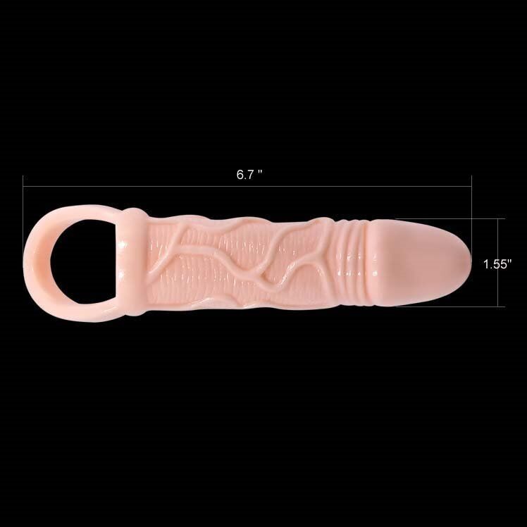 Vibrating Realistic Veined Penis Extension Extender Cock Sleeve Sheath Enhancer