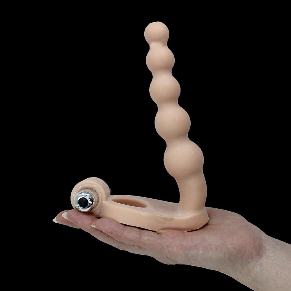 Vibrating Double Penetration Penetrator DP Anal Sex Beads Butt Plug Cock Ring