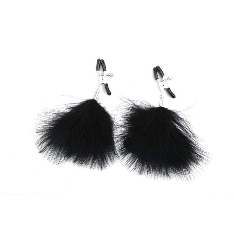 Adjustable Black Feathered Feather Nipple Clamps SM Bondage Sex Toys for Couples