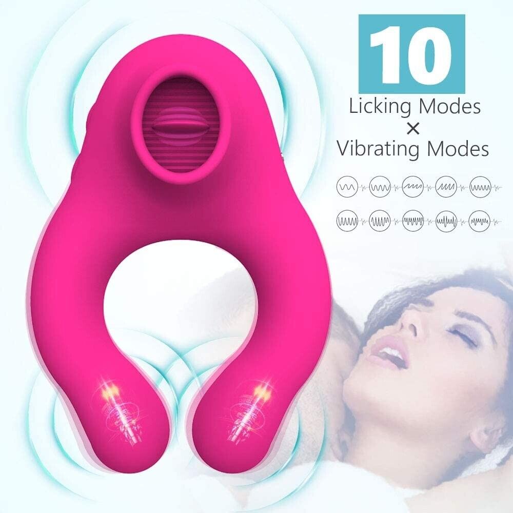 Wireless Remote Control Clit Licking Vibator Penis Cock Ring Couple Sex Toys