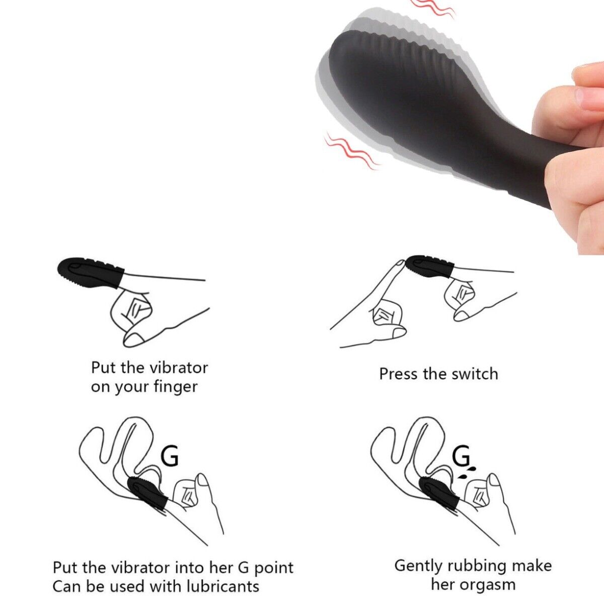 Silicone Finger Massager Vibrator Clit G-spot Foreplay Fingering Orgasm Vibe