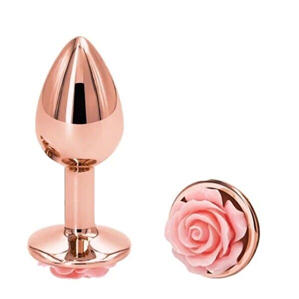 Rose Gold Metal Anal Butt Plug with Pink Flower Sex Toys for Women Men Couples