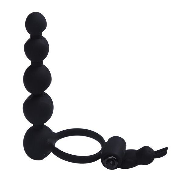 Silicone Vibrating Penis Enhancer Cock Ring with Anal Beads Couple Sex Toys