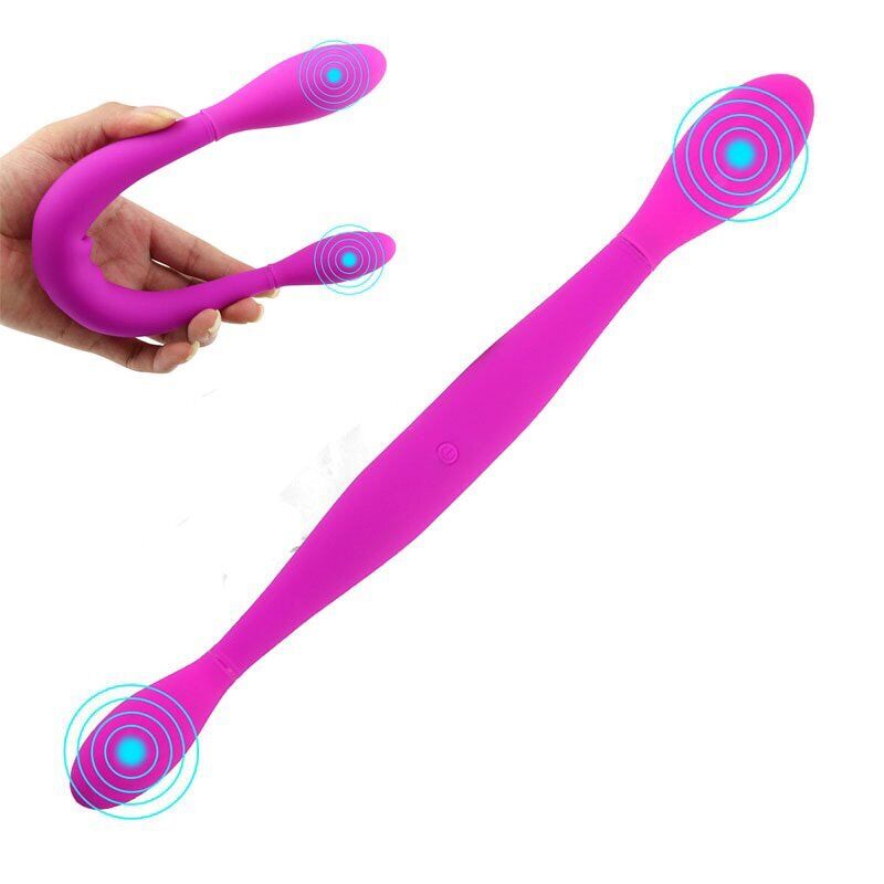 Flexible Double Dual Ended G-spot Anal Vibrator Dildo Dong Sex-toys for Women