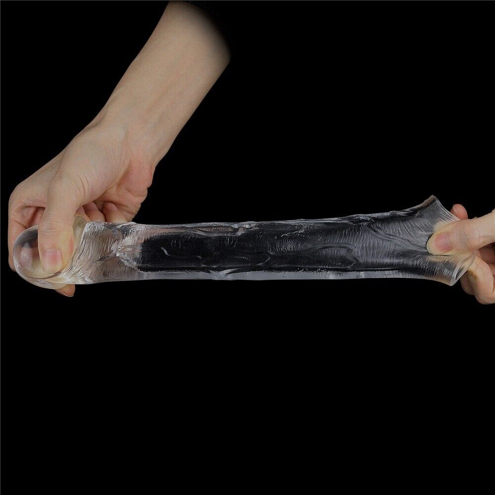 Add 2" Clear Realistic Male Penis Extension Extender Cock Girth Enhancer Sleeve