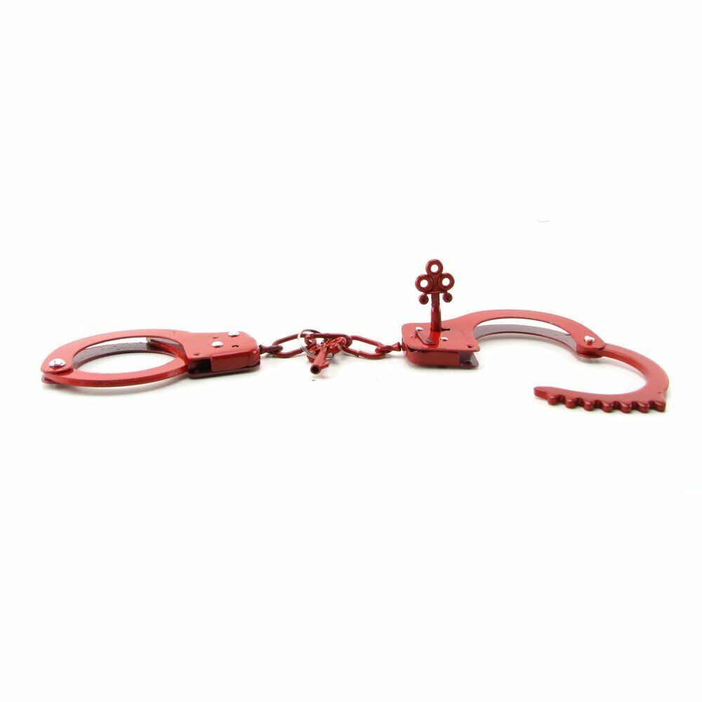 Red Steel Metal Handcuffs Restraints Wrist Cuffs Not for Professional Use