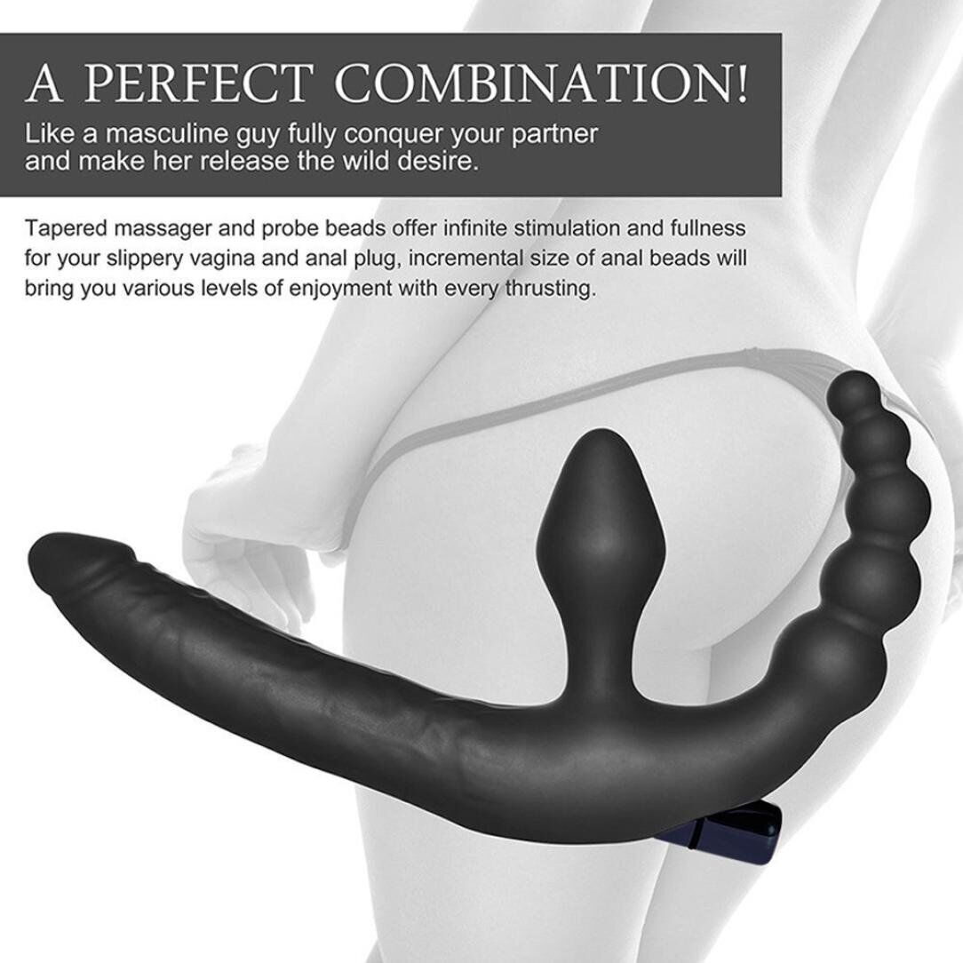 Vibrating Silicone Strapless Strap-On Anal G-spot Dildo Vibe Sex-toy for Lesbian