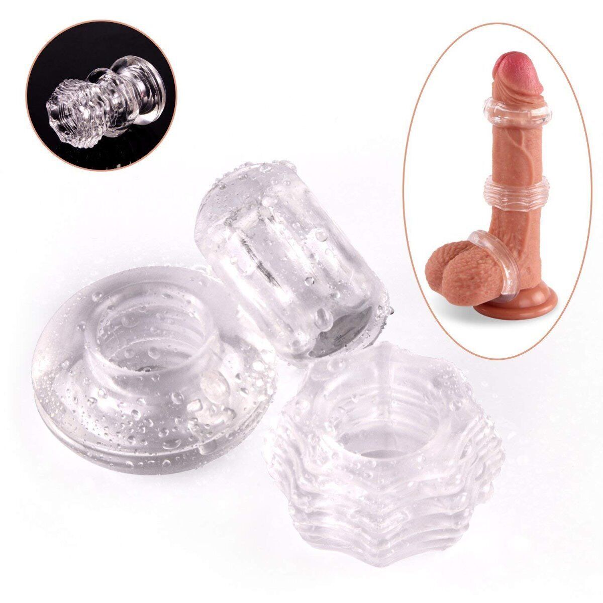 6 Soft Stretchy Thick Donut Penis Cock Ring Erection Keeper Enhancer Prolong Sex