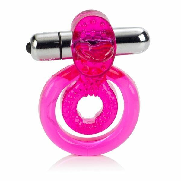 Dual Clit Flicker Tongue Vibrating Penis Erection Enhancer Cock Ring Sex Toy