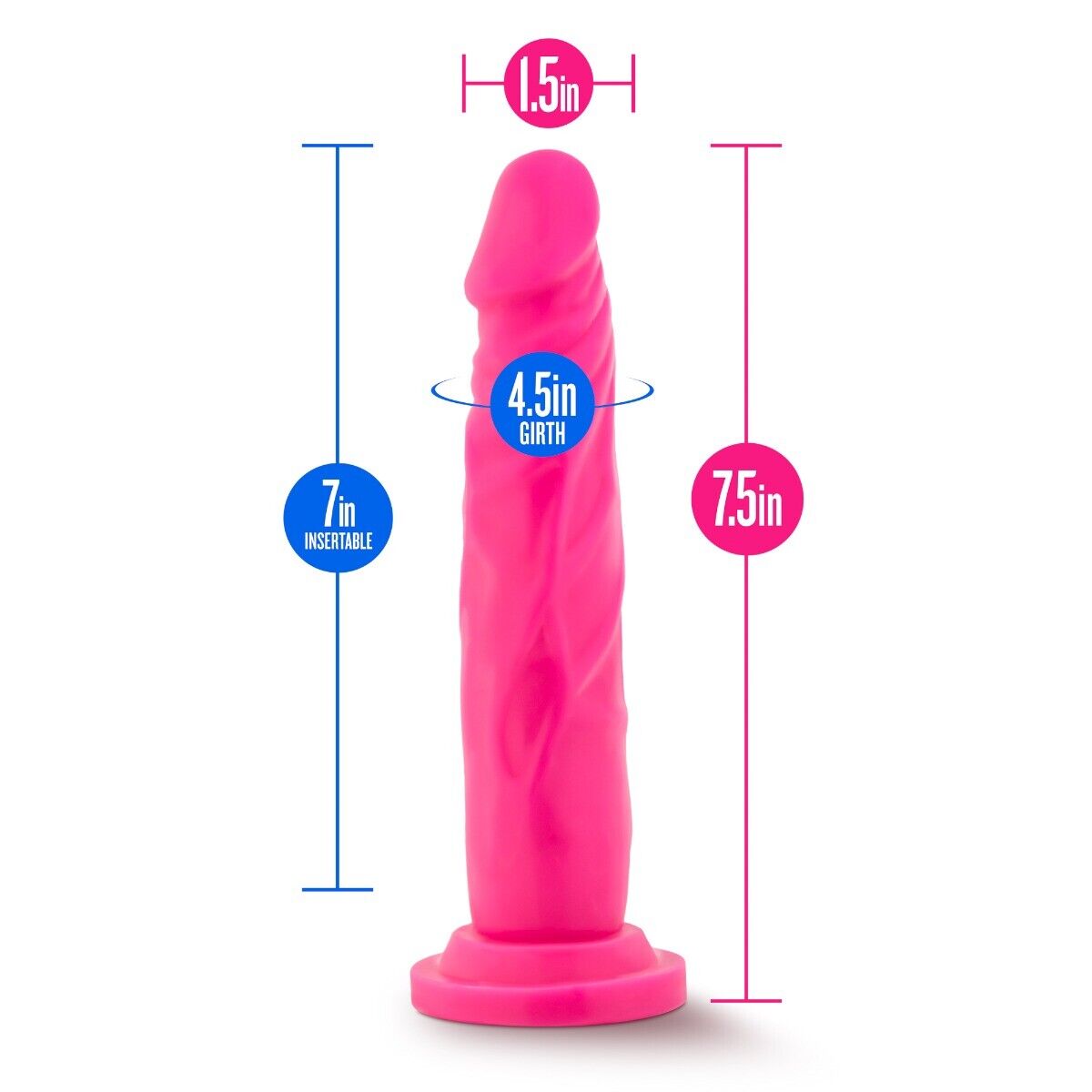 Neon Pink 7.5" Flexible Realistic Cock Dildo Dong Strap On Harness Compatible