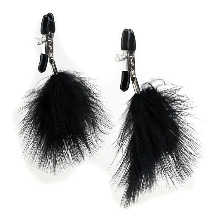 Adjustable Black Feathered Feather Nipple Clamps SM Bondage Sex Toys for Couples