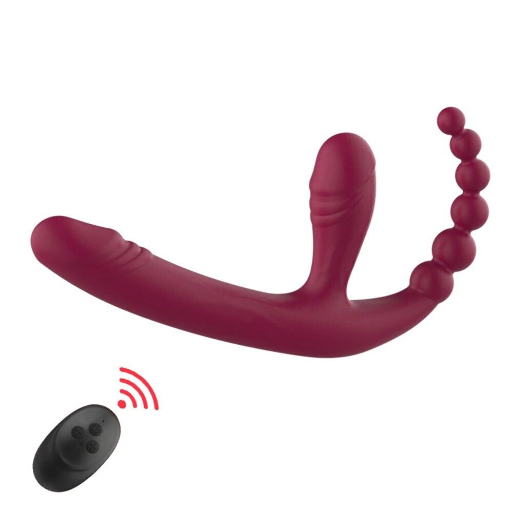 Vibrating Silicone Strapless Strap-On Anal G-spot Dildo Vibe Sex-toy for Lesbian