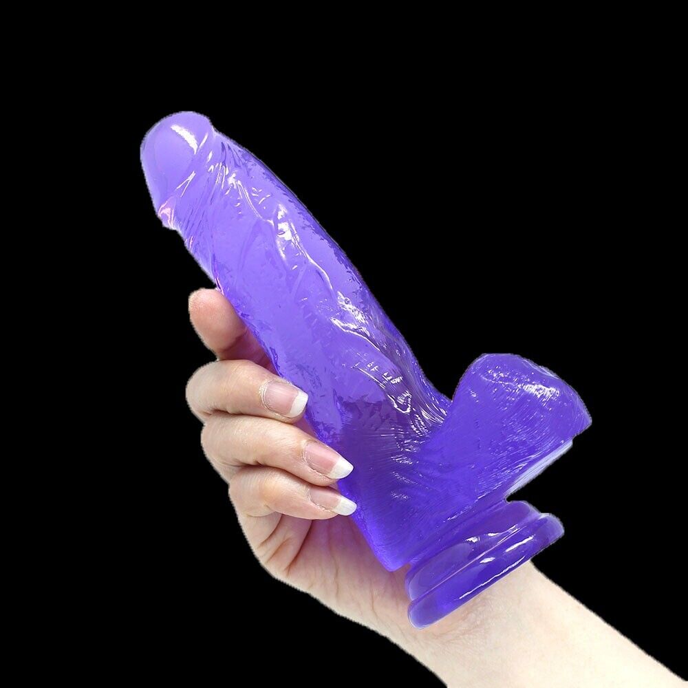 Purple Jelly Thick Cock with Balls G-spot Anal Dildo Hands Free Suction Cup