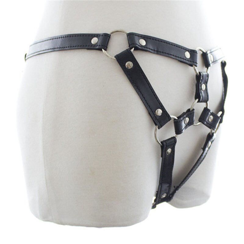 Faux Leather SM Bondage Fetish Wear Sexy Crotchless Harness Panty