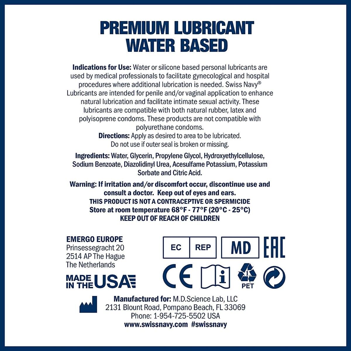 Swiss Navy Water based Lube Personal Lubricant Body Gilde 8 oz