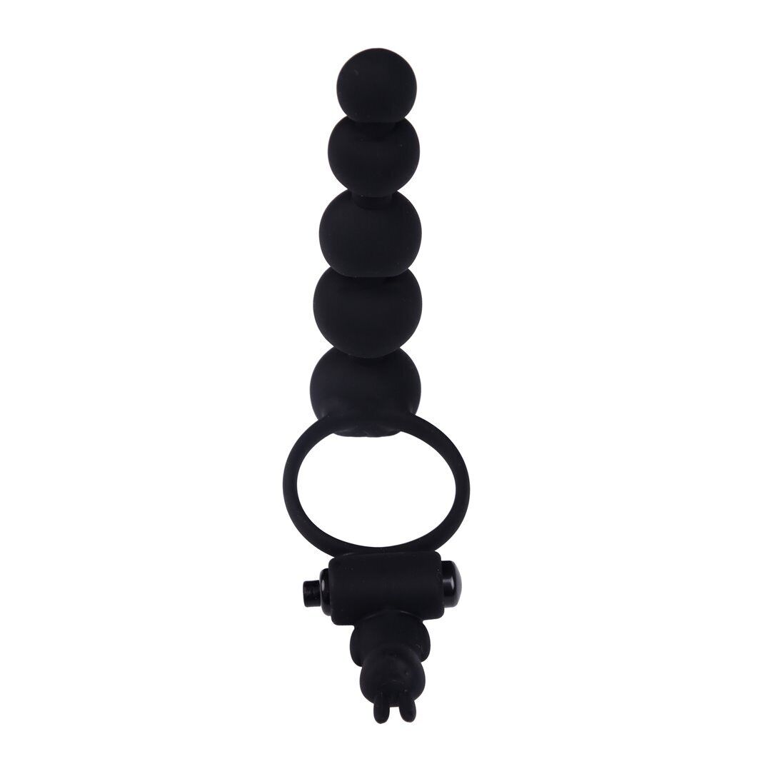 Silicone Vibrating Penis Enhancer Cock Ring with Anal Beads Couple Sex Toys