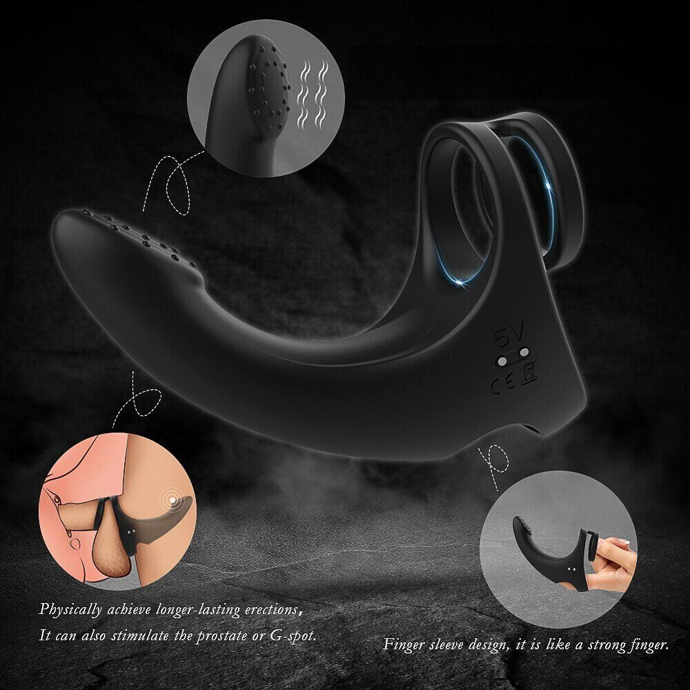 G-spot Finger Vibrator Vibrating Penis Cock Ring Perineum Teaser Sex Toy for Men