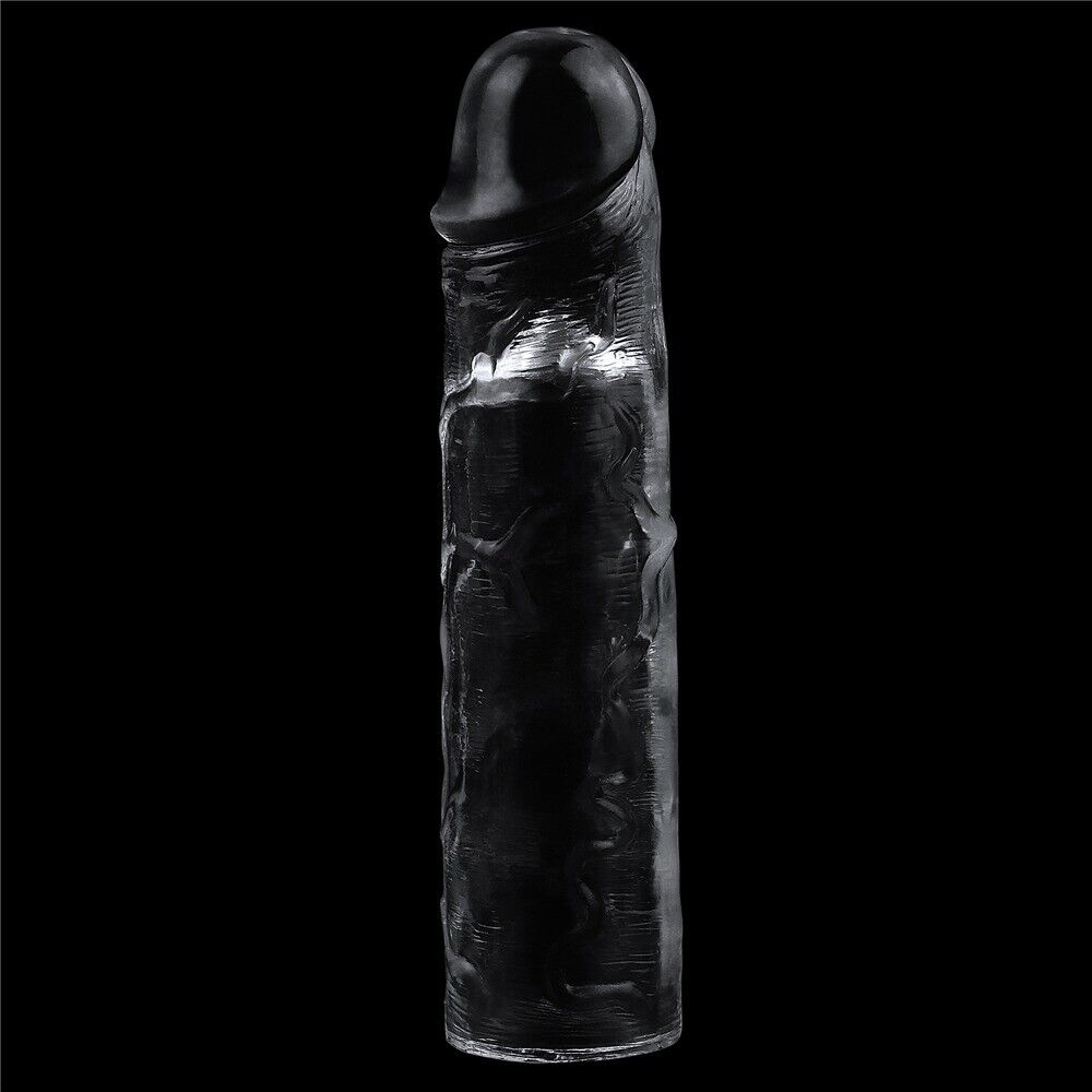 Add 2" Clear Realistic Male Penis Extension Extender Cock Girth Enhancer Sleeve