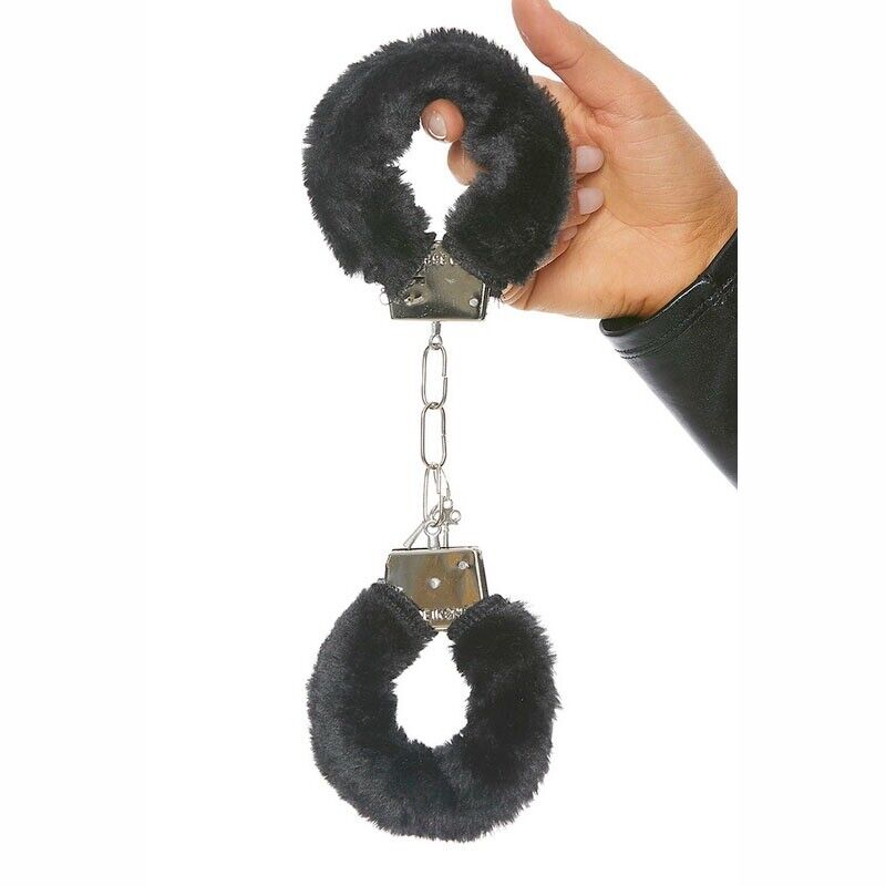 Black Soft Furry Fur Fuzzy Cuffs Metal Steel Wrist Hand cuffs