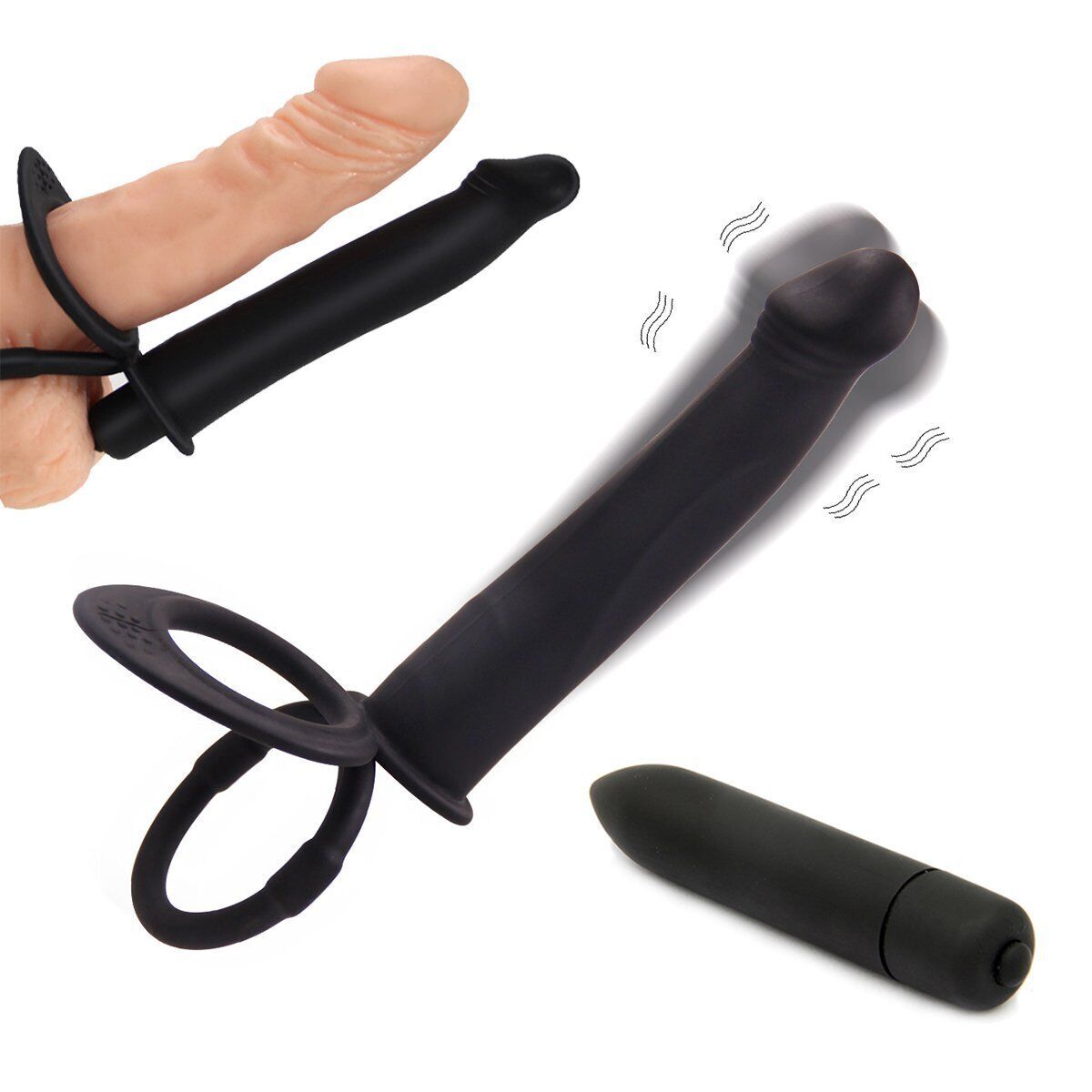 Dual Double Penetrator Penetration Vibrating Penis Cock Ring DP Anal Sex Dildo