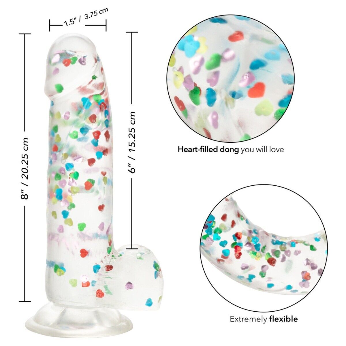 Naughty Bits I Love Dick Confetti Heart-filled Realistic Dildo Dong Suction Cup