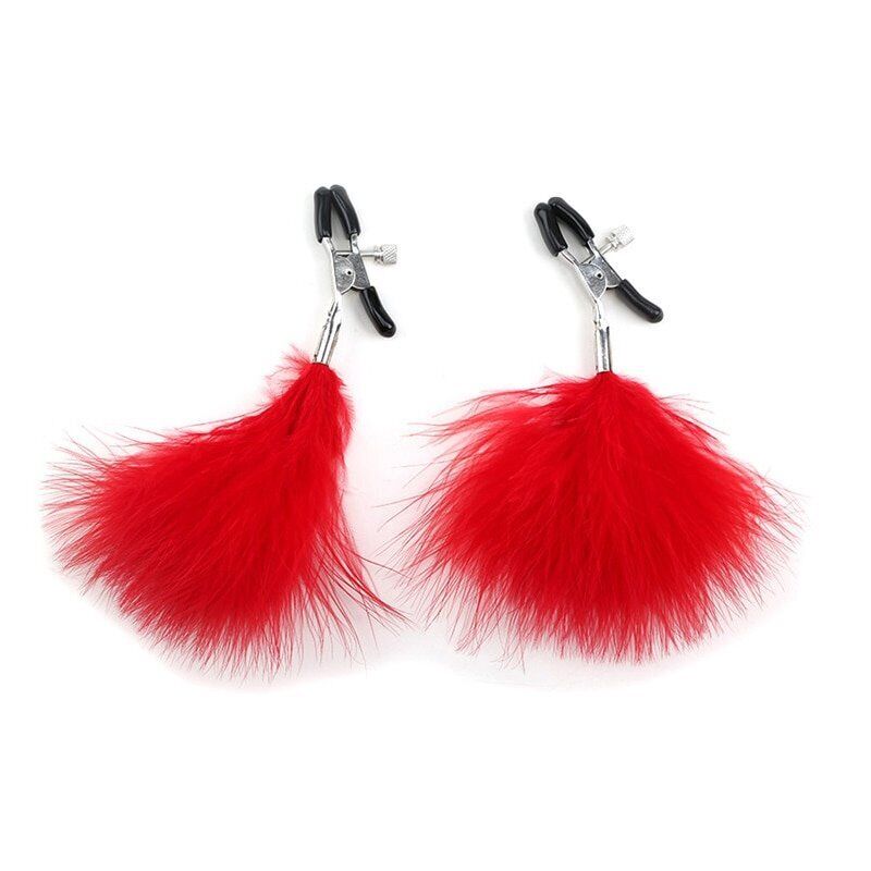 Adjustable Red Feathered Feather Nipple Clamps SM Bondage Sex Toys for Couples