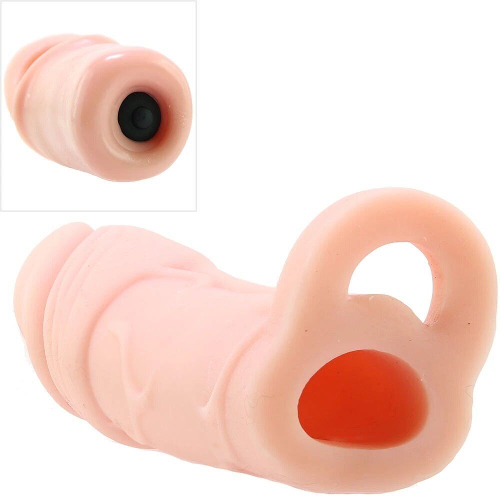 Natural Realskin Vibrating Cock Penis Extension Extender Xtender with Ball Ring