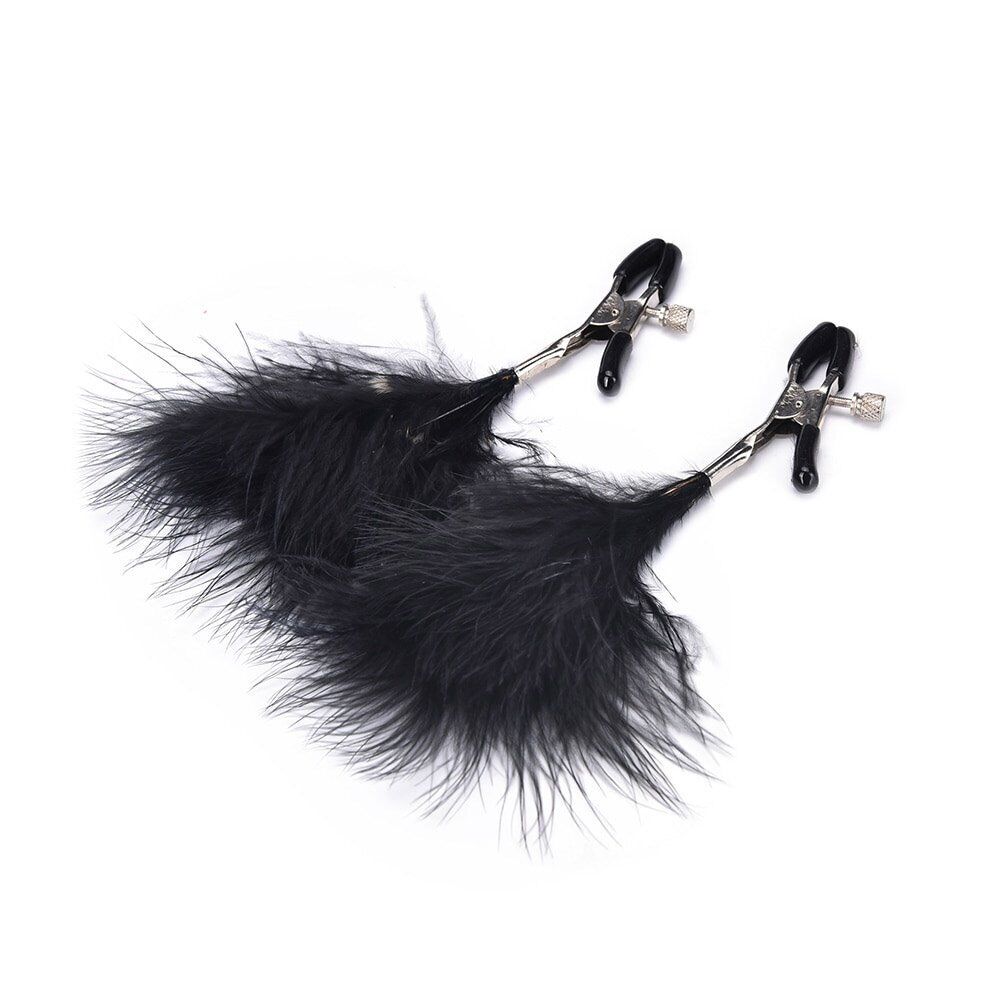 Adjustable Black Feathered Feather Nipple Clamps SM Bondage Sex Toys for Couples