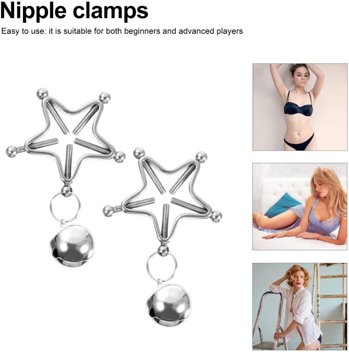 Metal Steel Screw-down Nipple Clamps Clip Press with Bells SM Bondage Sex Toys
