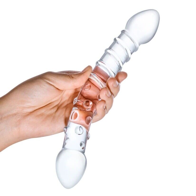 Double Trouble Glass Dildo Dong G-spot Massager Anal Butt Plug Probe