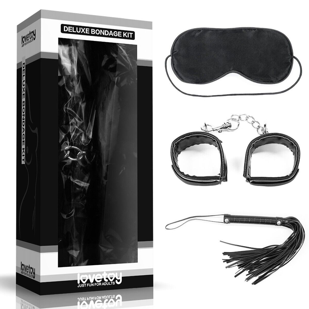 Beginner's Deluxe SM Fetish Bondage Kit Blindfold Mask Flogger Handcuffs Sex Toy