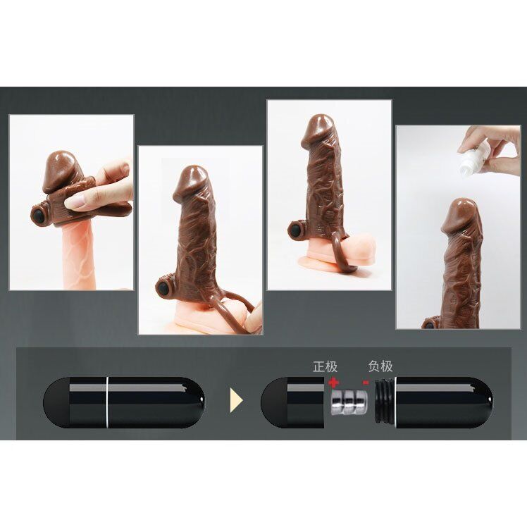 Black Add 2" Vibrating Penis Extension Extender Sleeve Sheath Enhancer Enlarger