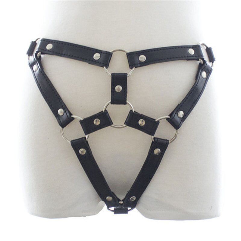 Faux Leather SM Bondage Fetish Wear Sexy Crotchless Harness Panty