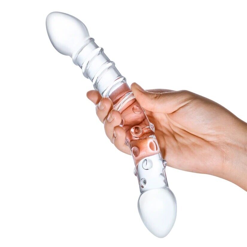 Double Trouble Glass Dildo Dong G-spot Massager Anal Butt Plug Probe